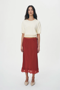 Rowie Marina Silk Midi Skirt - Burgundy