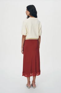 Rowie Marina Silk Midi Skirt - Burgundy