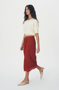 Rowie Marina Silk Midi Skirt - Burgundy