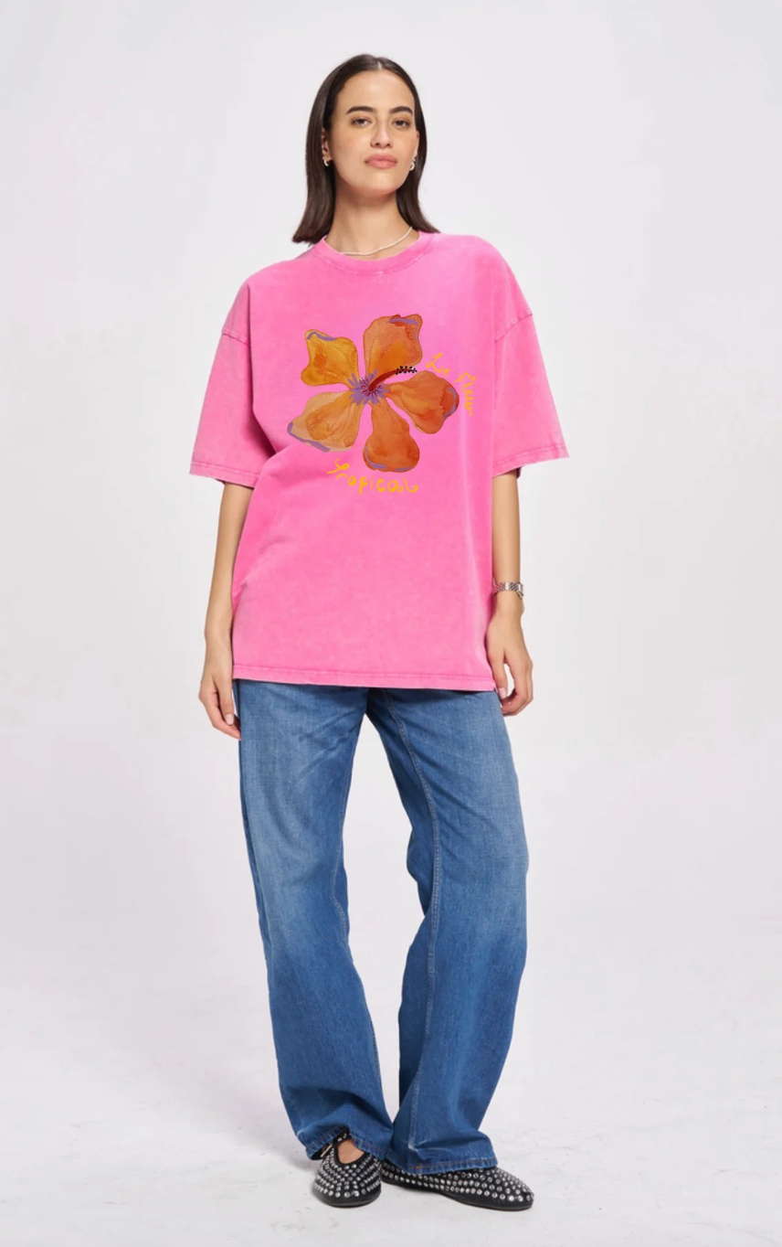 Maku The Label Le Fleur Tropical Tee - Rose Red