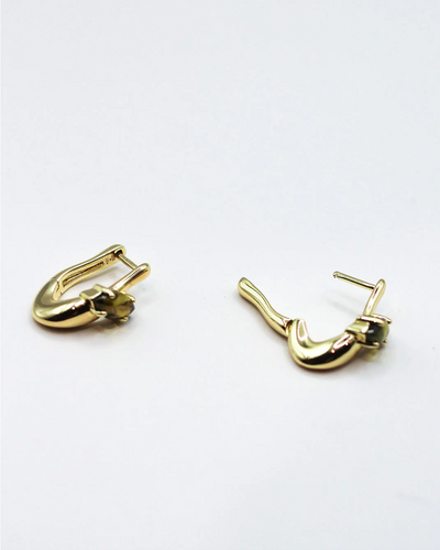 F+H Modernist Gemstone Link Earrings - Peridot