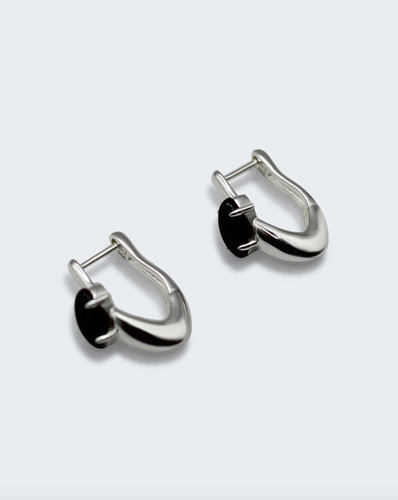 F+H Modernist Gemstone Link Earrings - Onyx