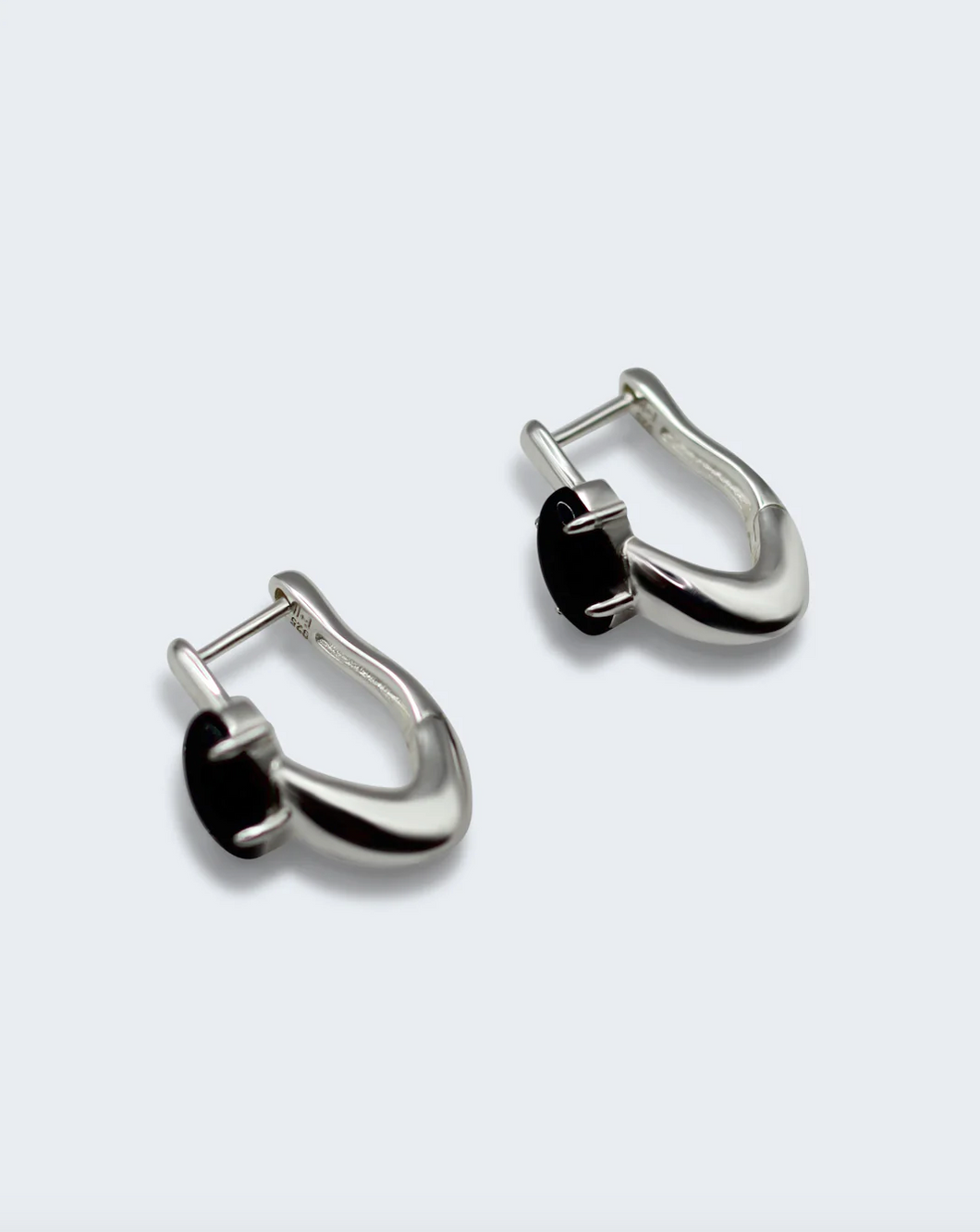 F+H Modernist Gemstone Link Earrings - Onyx
