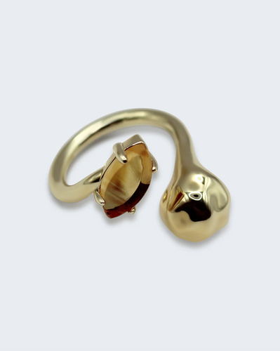 F+H Eccentric Hammered Gemstone Ring - Citrine