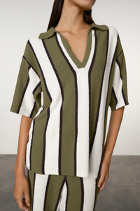 Zulu & Zephyr Olive Stripe Textured Knit Shirt