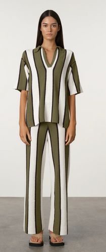 Zulu & Zephyr Olive Stripe Textured Knit Shirt