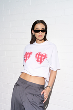 Load image into Gallery viewer, Maku Gingham Hearts Oversize Tee - White