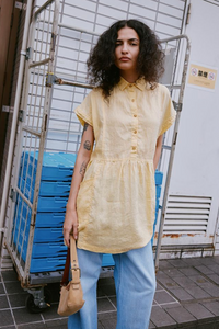 Rowie Gina Linen Mini Dress - Lemon