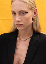 Load image into Gallery viewer, F+H Hammered Long Hoops - Gold